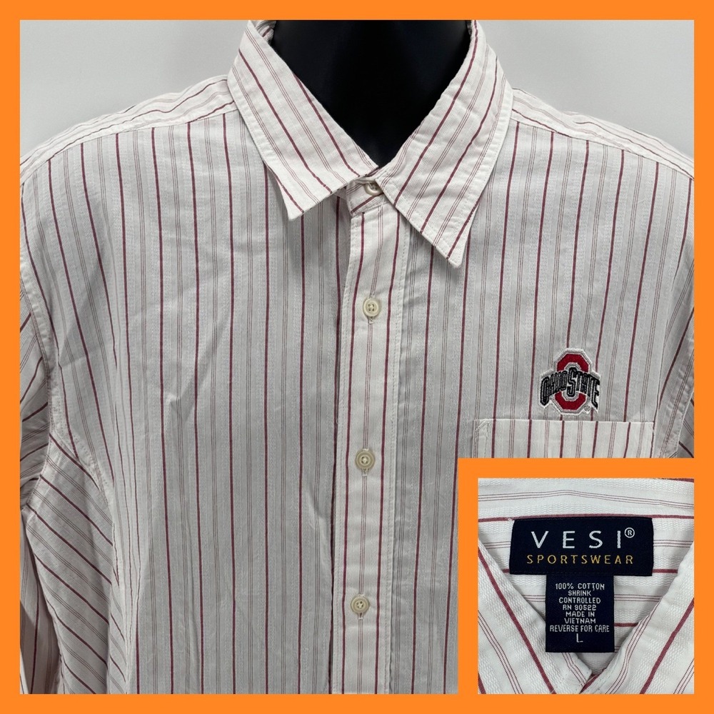 VESI Sportswear Mens OSU Buckeyes Striped Button Down Shirt Size‎ L